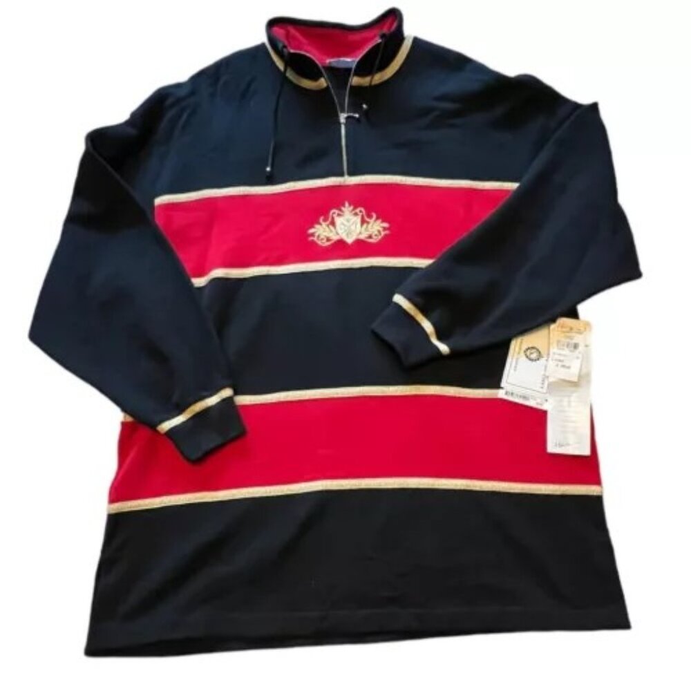 St John Sport NEW W/Tags Red, White & Navy sweatshirt w/gold logo in Size Large